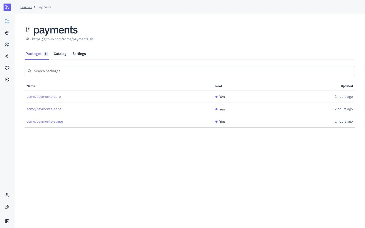 The details page of the payments git source